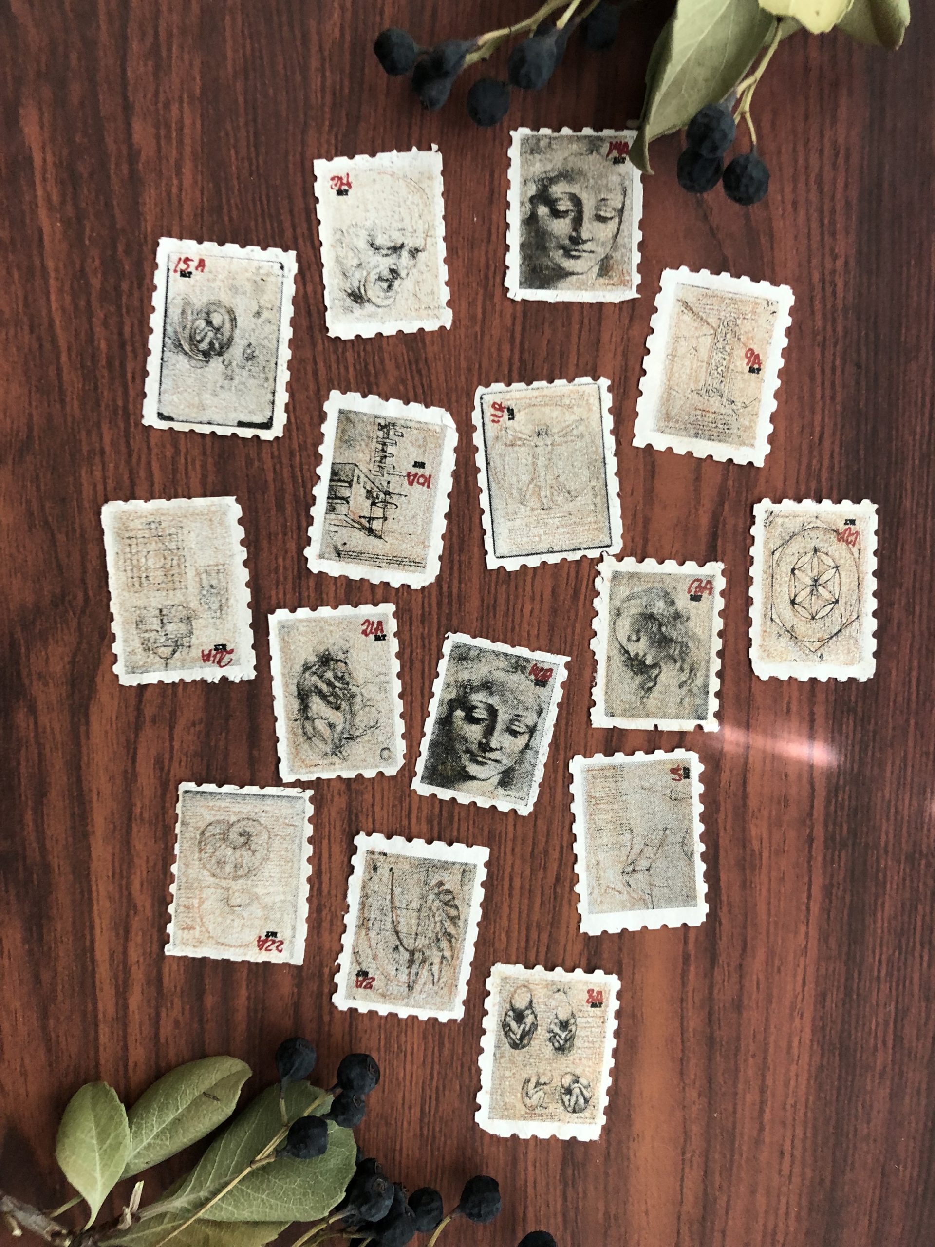 Betty's handmade faux postage stamps