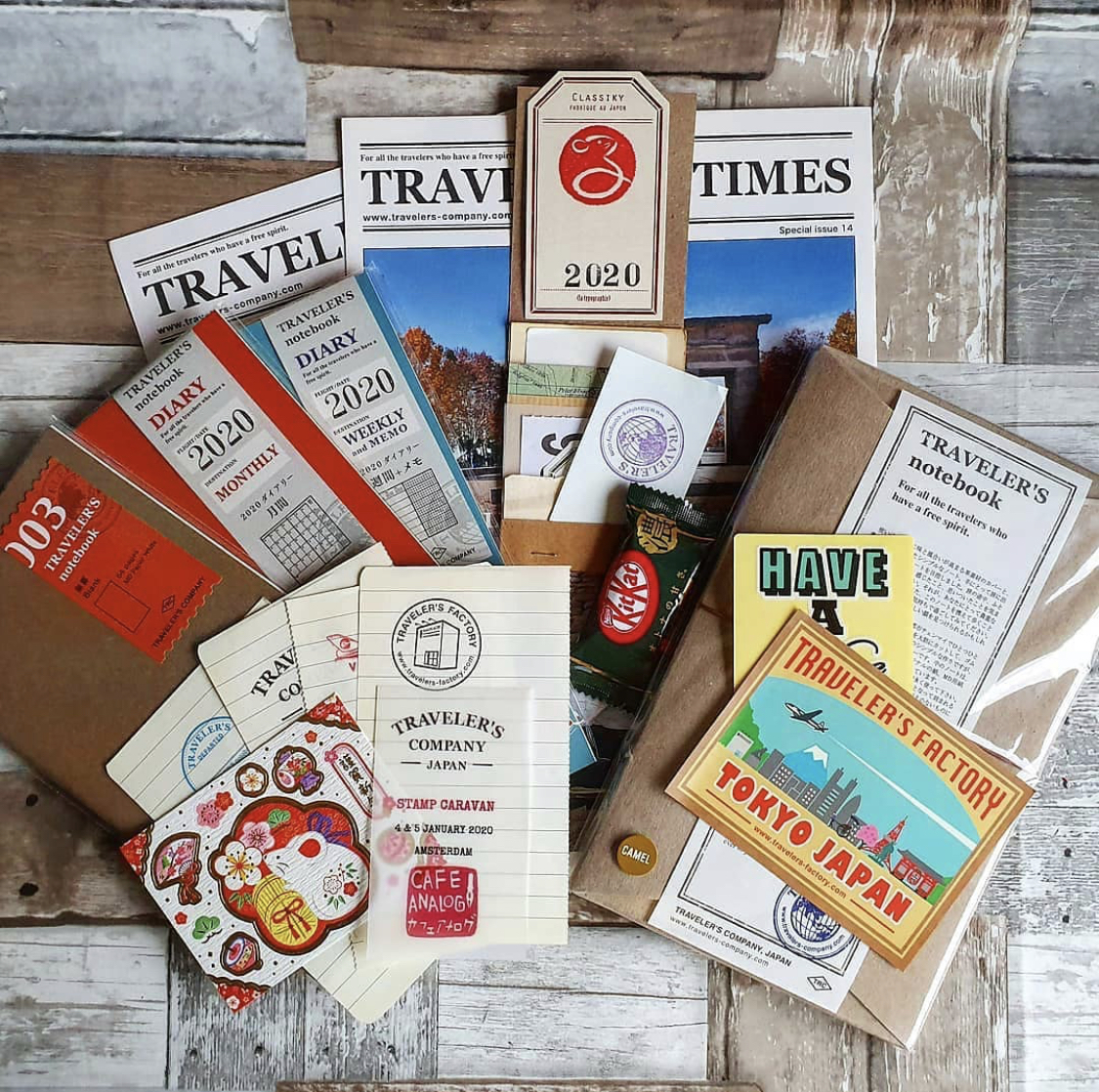 A collection of Traveler's Company notebooks and ephemera